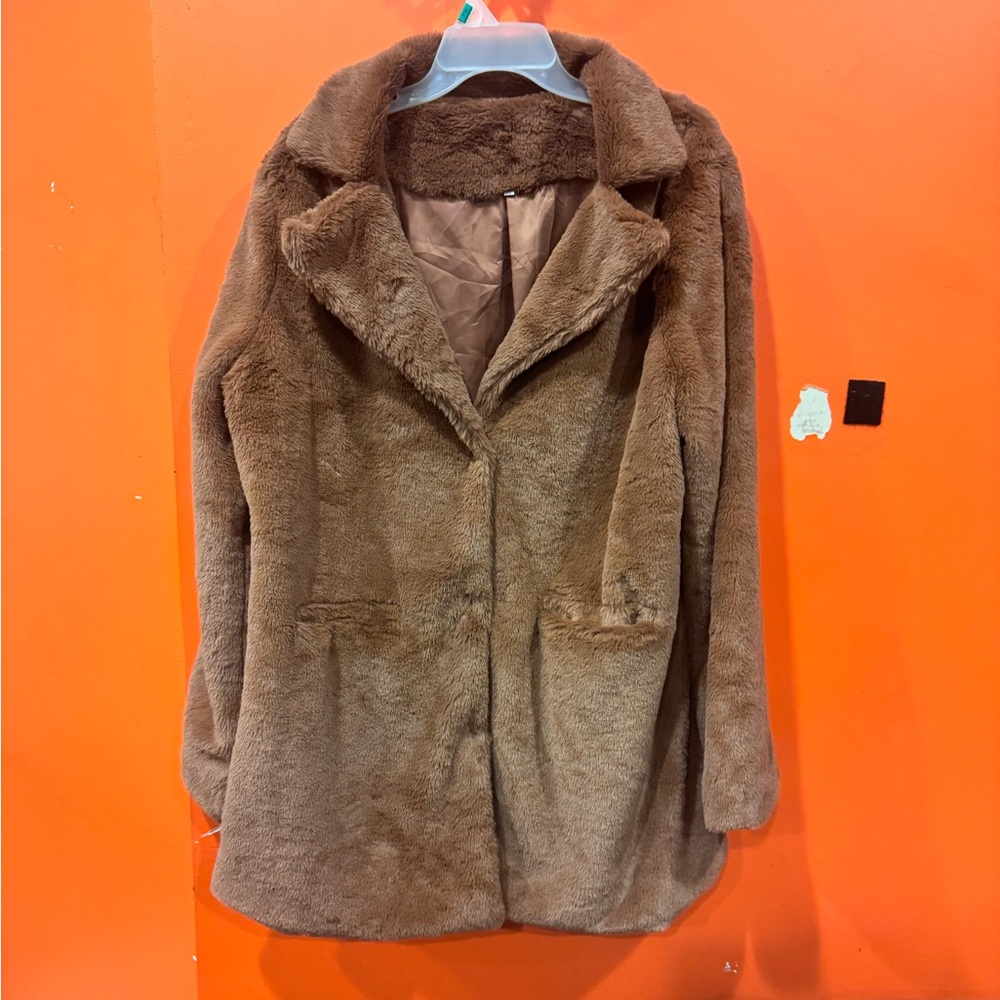 Brown Faux Fur Coat XL